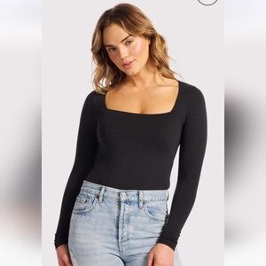 Nuuds Black Square Neck Body Suit Size L